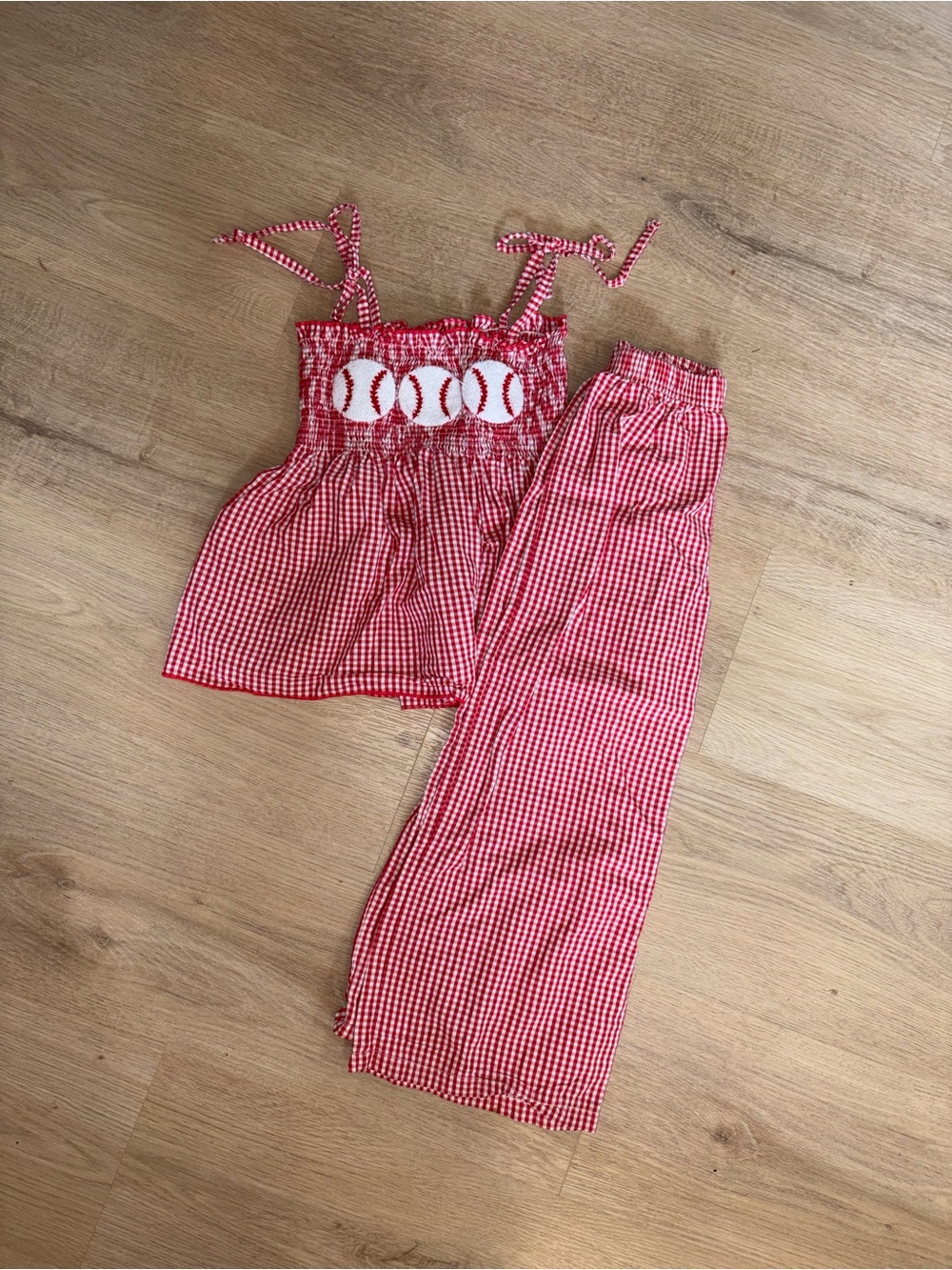 Red Gingham Baseball Matching Top & Pants Set